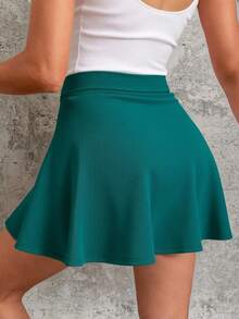 Falda recta corta lisa ligera fresca estirable cómoda casual - Verde - Ver 2