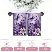 2 paños de cocina con diseño de flores moradas y mariposas - Paños de cocina suaves y absorbentes, con estilo de granja y varilla negra, toallas decorativas ligeras para el baño, decoración del hogar de campo y para días festivos, toallas decorativas de cocina | Decoración de toallas vibrante | Toallas visualmente atractivas