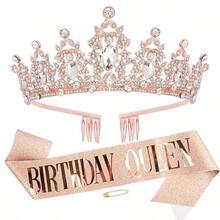 Birthday Queen Crown And Sash For Women, Rhinestone Tiara With Satin Birthday Queen Sash, Birthday Party Decorations Photo Booth Props Gifts - Multicolor - View 14