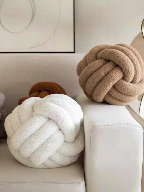 1PC Knitted Pillow Ball, Soft Home Decor Round Cushion, Handmade Knotted Plush Pillow, Round Imitation Lamb Skin Pillow Pad.