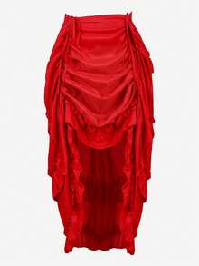 Women's Steampunk Skirt Ruffle High Low Outfits Medieval Renaissance Skirts Cosplay Elegant High Waist - 紅色 - 查看 1