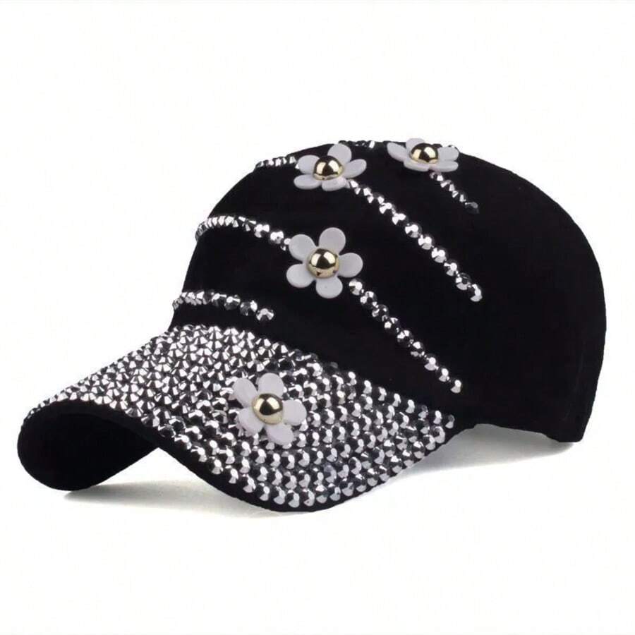 4 Decal Fashionable Women's Baseball Caps, Versatile Sun-Protective Baseball Caps For Outdoor Sports And Casual Wear, Nice Diamond-Encrusted Sun Hats For Travel, Gifts For Friends, Truck Driver Hats - màu đen - Xem 1