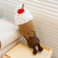 Chocolate Ice Cream Plush Doll Stuffed Doll Pillow Cake, Funny Cold Drink, Milk Tea, Ice Cream Cone, Gift For Girls, Summer - Brown - View 3