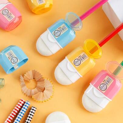 二合一多功能橡皮擦和削笔器 - 便携式文具工具，适合学生和办公使用，美术用品礼品，美术文具 | 现代文具 | 塑料材质，削笔器