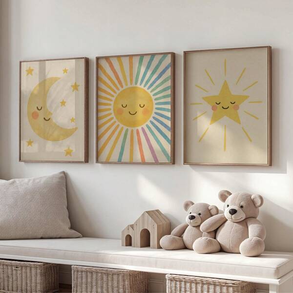 1 pieza Adhesivo decorativo de pared para la habitación del bebé. Póster de arte con adhesivo de pared para la habitación de los niños. Decoración linda y juguetona para la habitación del bebé. Múltiples tamaños, 20-70 cm, con o sin marco, se puede usar para la decoración de la habitación del bebé. Decoración del hogar, adhesivo de pared de verano