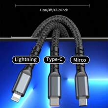 Intelligent Charging Assistant! 3-In-1 Fast Charging Cable 100W Flash Charger Cable, Compatible With Multiple Platforms, One Step Ahead, Improving Usage Efficiency! Compatible With IPhone, Android, Camera, MP3 Universal Adapter
