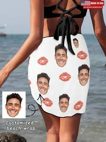 [MADE IN USA]Custom Beach Sarong Wrap With Faces Personalzied Women's Sarong Wrap With Photo Customize Bikini Swimwear Cover Up Tropical Short Swimsuit - Kiểu 4 - Xem 2