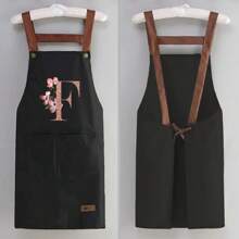 1 件套家用厨房围裙 - 可调节肩带设计，大前口袋成人男女烹饪耐用围裙，四季创意字母 A-Z 印花围裙轻薄围裙餐厅店服务员工作制服 - 黑色 - 查看 34