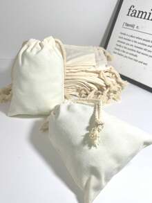 20 个亚麻束口袋，派对/婚礼/生日礼物包装袋，适用于珠宝、化妆品、耳机、移动电源、家居收纳，多种尺寸可选 - 白色 - 查看 8