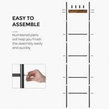 Blanket Ladder, 5-Tier Ladder Shelf, Decorative Ladder With 4 Removable Hooks, Metal Frame, Industrial Style, Rustic
