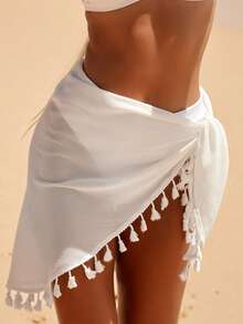 1pc Beach Sarong Cover Up Wraps For Women Swimsuit Coverups,Tassels Bikini,Short Skirts For Swimwear - A - View 4