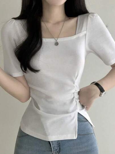 2025年夏季女士新款办公室休闲百搭设计T恤短袖