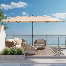 mteryoing 13FT Outdoor Umbrellas For Patio, Double-Sided Rectangular Patio Umbrella Market Umbrella With Base Waterproof And Windproof Fade Resistant Canopy For Deck Pool Garden Backyard - Màu be - Xem 2