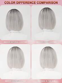 XYUNMI Ombre Platinum Bob Wig Middle Parted Bangs 12 Inch Short Lightweight Breathable Women's Heat Resistant Synthetic Wig For Daily Wear Party Date Elegant Fashion Simple Costume Wig Cosplay Halloween Christmas Wig
