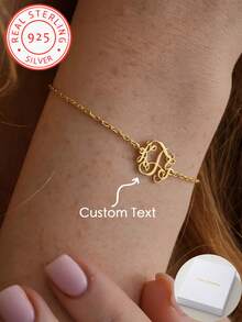 1 Pieza Brazalete de mujer personalizado de plata de ley 925 con inicial, joyería personalizada con letras, estilo bohemio, diseño único de brazalete personalizado - Multicolor - Ver 1