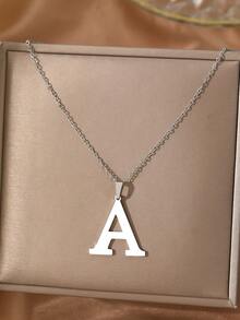 Aomogo 1 pieza Collar de acero inoxidable simple y de moda con 26 letras que no se decoloran, regalo perfecto para hombres en cumpleaños y días festivos - collar - Ver 25