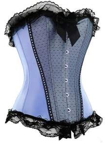 Womens Vintage 1920s Renaissance Lace Trim Corset Bustier, Retro Fashion - 藍色 - 查看 1