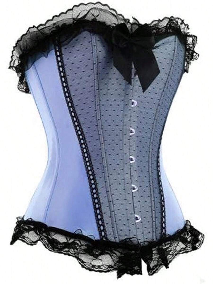 Womens Vintage 1920s Renaissance Lace Trim Corset Bustier, Retro Fashion - 藍色 - 查看 1