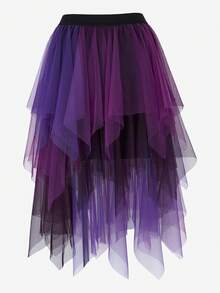 Skirts For Women,Renaissance Period Tulle Asymmetrical Skirt, Halloween Victorian Era Role-Playing Costume Layered Versatile Fairy Skirt High And Low Asymmetrical Hem Skirt Mesh Layered Skirt - 紫色 - 查看 3