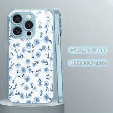Funda para teléfono 1 pieza Una funda para teléfono con patrón floral azul adecuada para 16 Pro/15 Pro/14 Plus/13/12/11, con un diseño elegante, vidrio templado y una sensación de primera calidad. Teléfono - Blanco - Ver 2