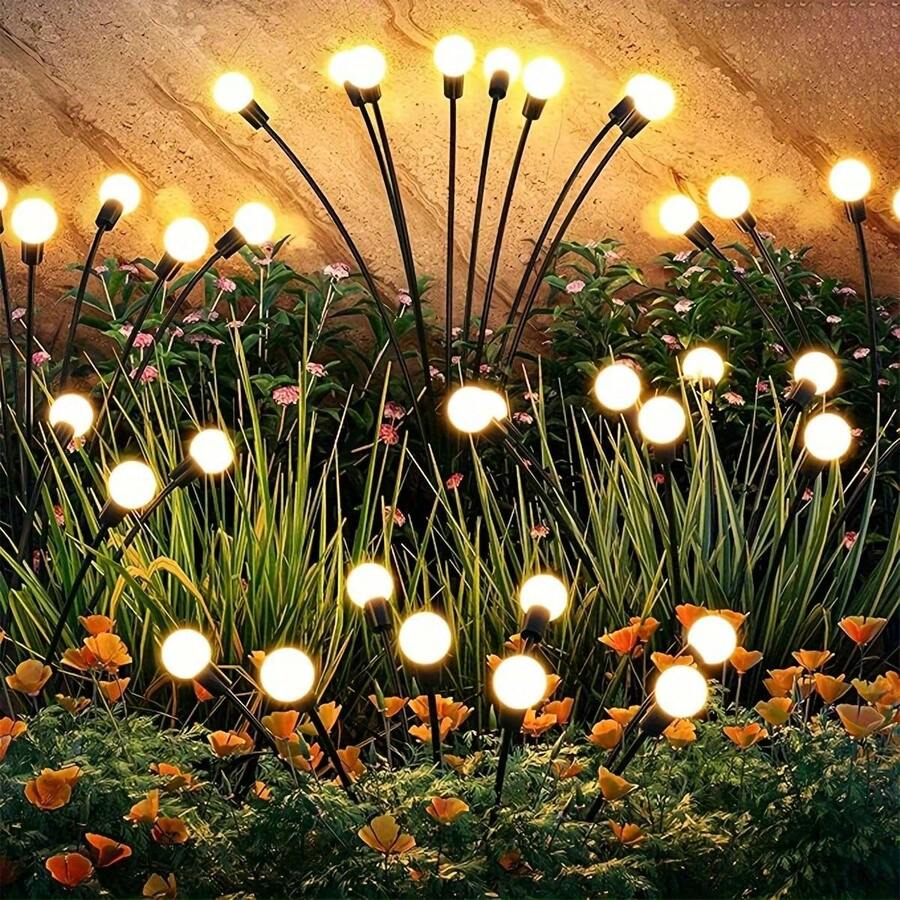 6颗LED太阳能路径灯，防水太阳能花园灯，萤火虫灯，户外太阳能地灯