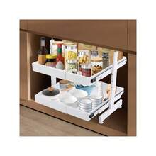 InSyoForeverEC Alloggiamento sottopensile, supporto estraibile, supporto estraibile a 2 strati, lunghezza e altezza regolabili, guide silenziose, supporti da cucina nascosti con 22,05 libbre per strato