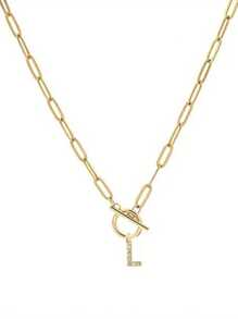 1pc Custom Gold Letter Necklace, Toggle Clasp Design, Sparkling Rhinestone Studded Initial Pendant, Unique Personalized Jewelry To Elevate Your Look, Perfect For Layering