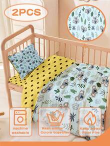 Thiết kế họa tiết 1/2PCS, có hình ảnh chú gấu túi dễ thương và cây cối làm chủ đạo Bộ chăn ga gối đệm cho bé (1 vỏ gối + 1 vỏ chăn) Không kèm ruột - Nhiều màu - Xem 1