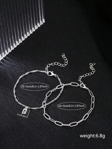 Tkool 2 件套女士手链，时尚简约方晶锆石几何矩形吊坠设计多层手链套装，独特的珠宝礼物