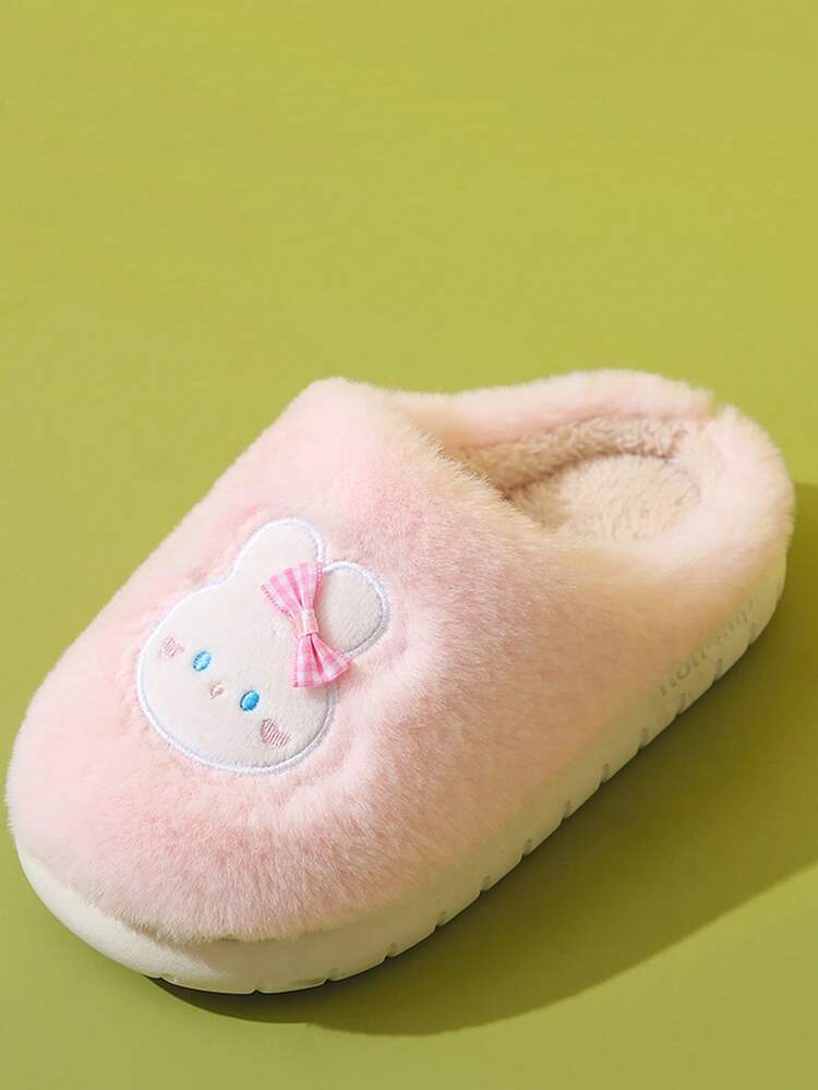 A Pair Of Winter New Children's Cartoon Bow Rabbit Warm Slippers Indoor Anti Slip Cute Fluffy Slippers - Pink - View 3