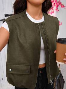 Seelio 春夏新款女士天鹅绒质感背心外套 - 軍綠色 - 查看 7