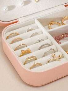 1 件珠宝收纳盒，PU 皮革珠宝展示盒，双层防水珠宝收纳盒，优雅珠宝盒，适用于耳环、戒指、项链、手链、化妆包，圣诞节、万圣节、节日礼物，送给她的生日礼物 - 彩色 - 查看 7