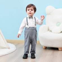 Summer Newborn Baby Boy Gentleman Outfit 3-Piece Set White Long-Sleeved Bib Trousers Suit Suitable For 1-5 Years Old Children's Clothing Suit