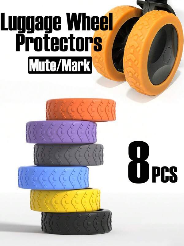 8pcs Durable Rubber Luggage Wheel Covers, Luggage Identifier Marks, Silent Luggage Wheel Tire Repair Protectors, Multiple Colors (Blue, Orange, Purple, Yellow, Pink, Gray, White, Black), Silent Wheel Covers | Textured Surface Cover | Synthetic Rubber Cover