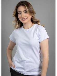 Kit 2 Women's Blouses Baby Look Basic T-Shirt 100% Premium Cotton Traditional Plain T-Shirt - 白/綠 - 查看 3