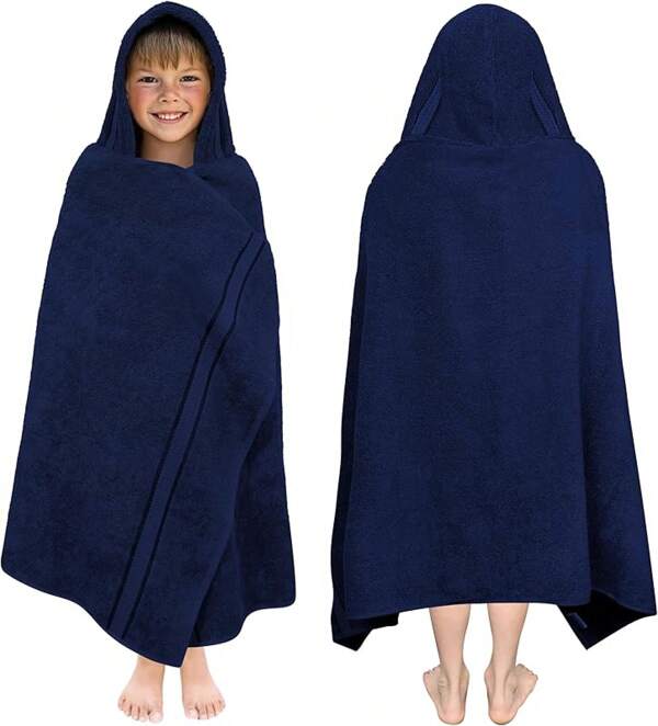 ORIGINALHooded Bath Towel Wrap - Ultra Soft% Cotton Terry Large Oversized HoodedTowel - Big Shower Pool Beach Towel - Absorbent Quick Dry Easy Care - 30 X 54 - Navy