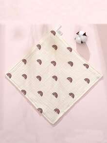 4 件新生儿方形手帕、纱布婴儿面巾、卡通婴儿口水围兜 - 米色 - 查看 6