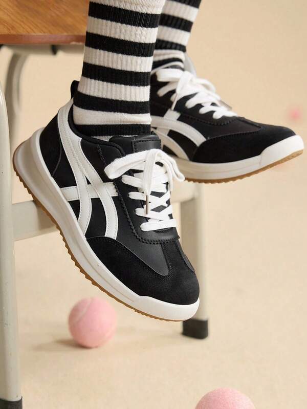 Women's College Style Sports Shoes, Thick Sole Colorblocked Fashion Versatile Skateboard Shoes, Lightweight Comfortable Simple Design Casual Sneakers