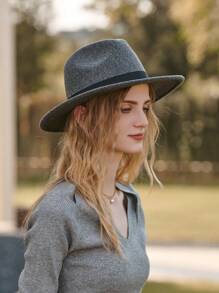 1pc Women's Solid Color Woven Band Retro British Style Cloche Hat, Autumn/Winter