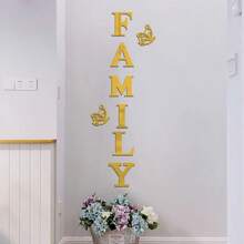 1 Set Of 8pcs Mirror Family Motto And Butterfly Combination Acrylic Wall Stickers, Water-Resistant Self-Adhesive For Kid Rooms