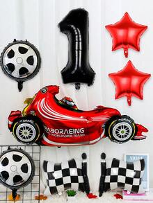 Set Balon Tema Balap 8 Buah, Termasuk Balon Balap, Balon Angka 1-9 Ukuran 32", Bendera Balap, Balon Bulat Bentuk Ban Ukuran 18", Balon Bintang Merah, Cocok untuk Tema Balap, Dekorasi Ulang Tahun Anak Laki-laki, Pesta Mobil - MultiWarna - View 3