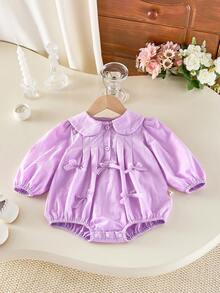 秋季女婴蝴蝶结粉色连体衣