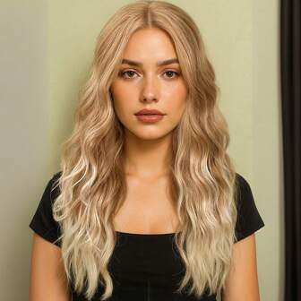Women's Wigs, Blonde Wavy Curly Wigs, 13*4*1 T-Type Lace Synthetic Wigs, Suitable For Daily Party Festivals And Role-Playing Wigs