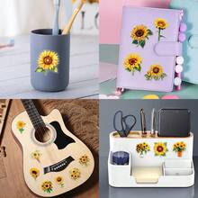 62Pcs Sunflower Stickers Pack, Aesthetic Stickers For Suitcase, Journal, Scrapbook, Water Bottle, Laptop, Computer, Skateboard, Notebook,PET Transparent Sticker - Yellow - View 4