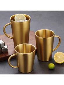 Thickened 304 Stainless Steel Water Cup, Double-Layer Anti-Scald, Coffee Cup, Beverage Cup, Tea Cup, Milk Cup, Easy To Clean, Durable, Shatter-Resistant, With Handle For Easy Grip, Suitable For Home, Office, Restaurant, Beverage Shop, Picnic Use - 1 - View 1