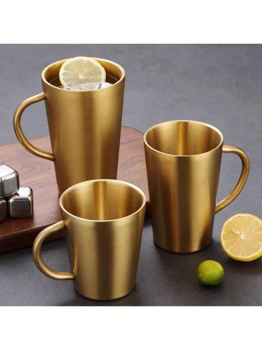 Thickened 304 Stainless Steel Water Cup, Double-Layer Anti-Scald, Coffee Cup, Beverage Cup, Tea Cup, Milk Cup, Easy To Clean, Durable, Shatter-Resistant, With Handle For Easy Grip, Suitable For Home, Office, Restaurant, Beverage Shop, Picnic Use - 1 - View 1
