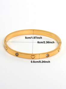 18K镀金316L不锈钢心形手链，适合女性日常佩戴，欧美经典流行款式，镶嵌方晶锆石，大方奢华腕饰，婚礼首饰套装，送给女孩、女士、母亲、亲戚、朋友的礼物，美丽的婚礼、生日、母亲节、女友/情人节 - 彩色 - 查看 5