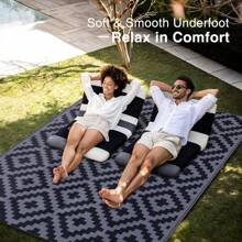Tappeto da esterno da 8ft x 10ft, impermeabile, reversibile, tappeto da esterno in plastica intrecciata, tappeto da esterno con motivo geometrico adatto per roulotte, sito di campeggio, picnic, roulotte, cortile, patio, balcone, spiaggia (nero e grigio)