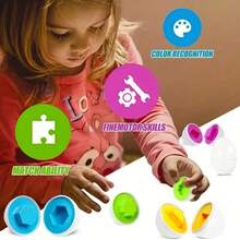 配对蛋玩具，颜色和形状分类拼图，蒙特梭利玩具，适合婴儿复活节旅行宾果游戏，感官早期学习，精细运动技能，适合 1 岁及以上儿童