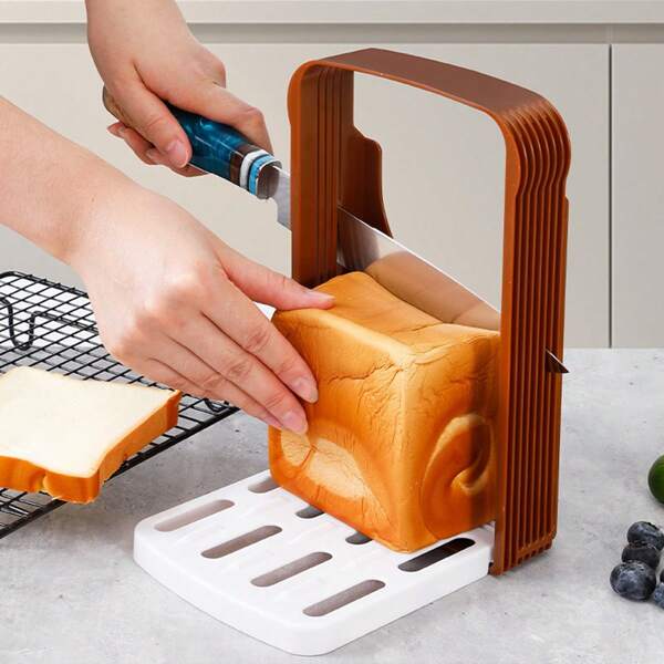 1 Stück kompakter faltbarer Brotschneider, faltbare Brotschneidehilfe, Küchenhelfer für selbstgemachtes Brot, Sahnerollen und Sandwiches, langanhaltend PP-Material, lebensmittelkontaktecht, unaufgeladen, ideal für Zuhause und den Außenbereich